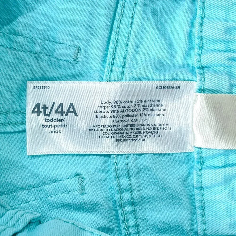 OshKosh B'Gosh Denim Style Shorts | Toddler Girls | 4T | Aqua | Distressed